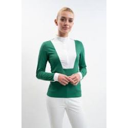 Chemise à rayures blanche et verte et jupe transparente beige aperçues